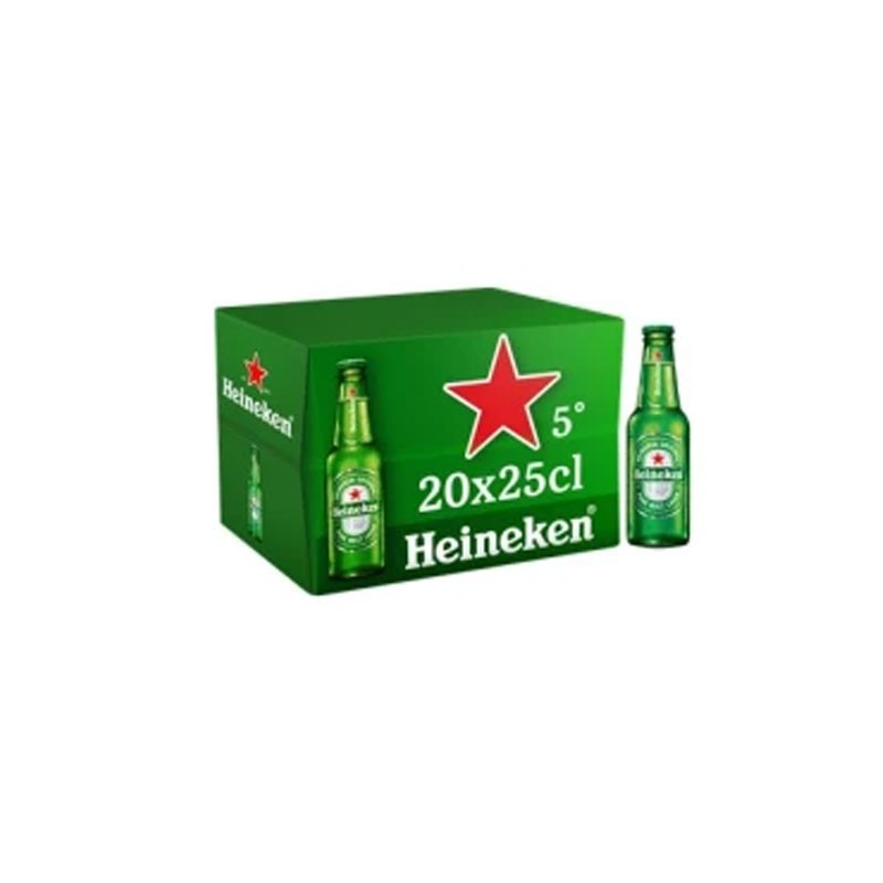 Bière blonde HEINEKEN pack de 20 bouteilles de 25cL